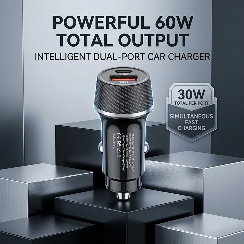 Usb C Hub - Chargeur de voiture rapide 60W, adaptateur